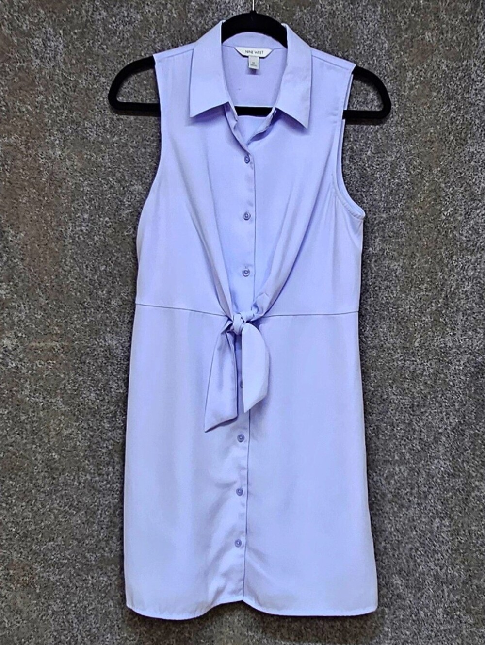 Nine West Tie-Front Sleeveless Button Up Shirt Dress, Soft Periwinkle, Size Med